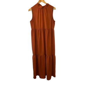 PRIMARK Burnt Orange High Tie Neck Sleeveless Long Maxi Dress 8